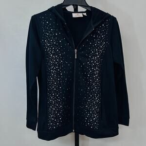QUACKER FACTORY Rhinestone Full Zip Hoodie Jacket Women's Size S Black